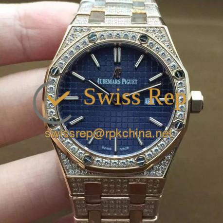 Replica Audemars Piguet Royal Oak 67651 Ladies Rose Gold & Diamonds Blue Dial Swiss Quartz 2713