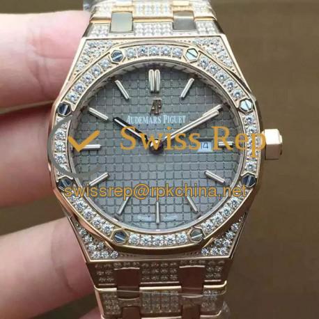 Replica Audemars Piguet Royal Oak 67651 Ladies Rose Gold & Diamonds Gray Dial Swiss Quartz 2713