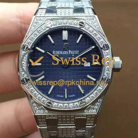 Replica Audemars Piguet Royal Oak 67651 Ladies Stainless Steel & Diamonds Blue Dial Swiss Quartz 2713