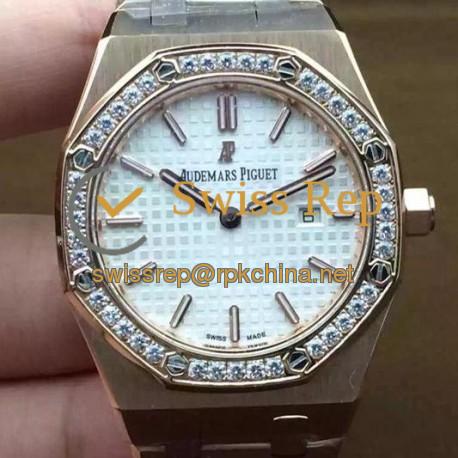 Replica Audemars Piguet Royal Oak 67651 Ladies Rose Gold White Diamonds Bezel Dial Swiss Quartz 2713