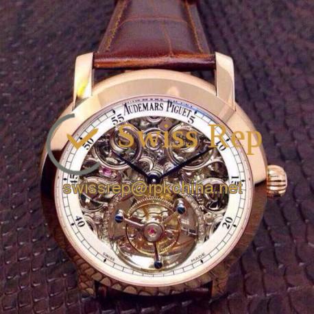 Replica Audemars Piguet Jules Audemars Tourbillon Rose Gold Skeleton & White Dial Swiss Tourbillon