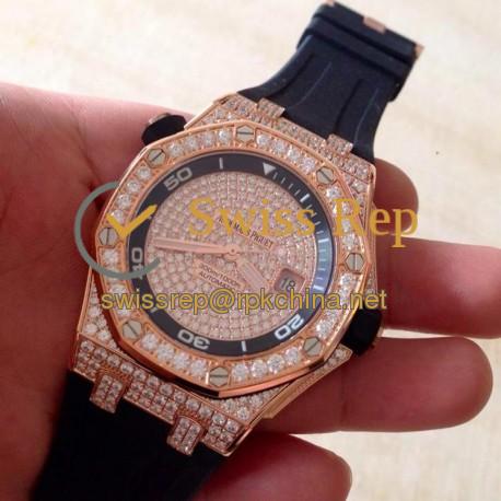 Replica Audemars Piguet Royal Oak Offshore Diver 15709 Rose Gold & Diamonds Rose Gold & Diamonds Dial Swiss 2824