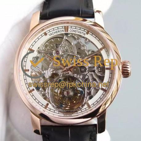 Replica Vacheron Constantin Patrimony Tourbillon Rose Gold Skeleton & White Dial Swiss Tourbillon