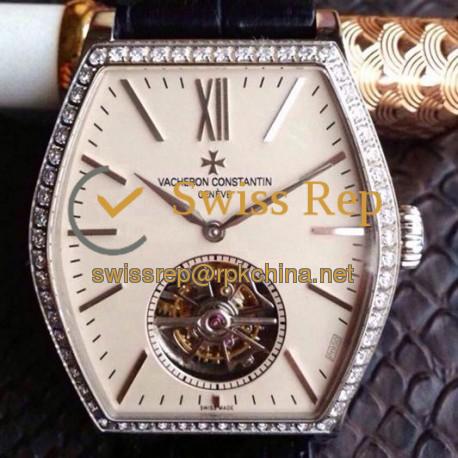 Replica Vacheron Constantin Malte Tourbillon Stainless Steel & Diamonds Cream Dial Swiss Tourbillon