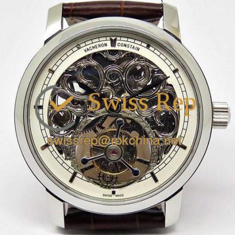 Replica Vacheron Constantin Patrimony Tourbillon Stainless Steel Skeleton & White Dial Swiss Tourbillon