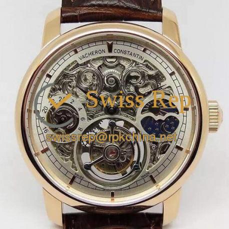 Replica Vacheron Constantin Patrimony Tourbillon Rose Gold Skeleton & White Dial Swiss Tourbillon