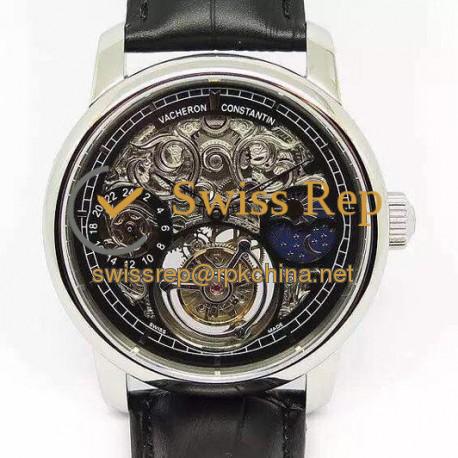 Replica Vacheron Constantin Patrimony Tourbillon Stainless Steel Skeleton & Black Dial Swiss Tourbillon