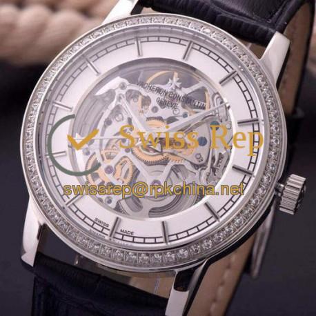 Replica Vacheron Constantin Patrimony Stainless Steel & Diamonds Skeleton & White Dial Swiss 2824