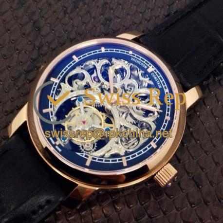 Replica Vacheron Constantin Patrimony Tourbillon Rose Gold Skeleton & Black Dial Swiss Tourbillon