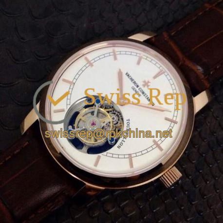 Replica Vacheron Constantin Patrimony Tourbillon Rose Gold White Dial Swiss Tourbillon