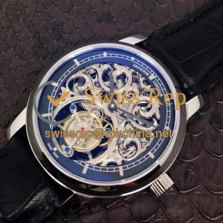 Replica Vacheron Constantin Patrimony Tourbillon Stainless Steel Skeleton & Black Dial Swiss Tourbillon