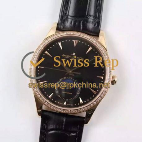 Replica Jaeger-LeCoultre Master Ultra Thin Moon Rose Gold Black Dial Swiss JLC 925