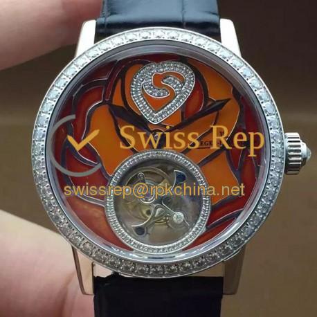 Replica Jaeger-LeCoultre Rendez Vous Tourbillon Ladies Stainless Steel & Diamonds Diamonds & Red Dial Swiss Tourbillon