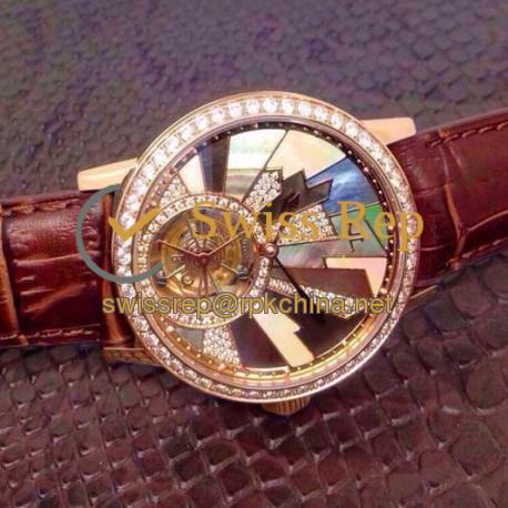 Replica Jaeger-LeCoultre Rendez Vous Tourbillon Rose Gold Diamonds & Pearl Dial Swiss Tourbillon