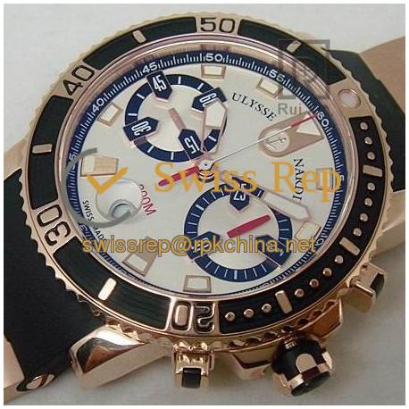 Replica Ulysse Nardin Maxi Marine Diver Chronograph Rose Gold White Dial Swiss 7750