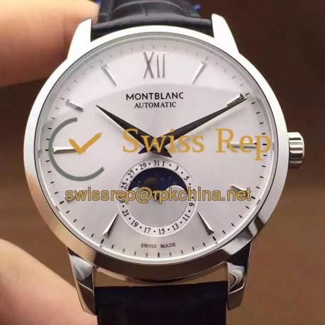 Replica Montblanc Meisterstuck Heritage Moonphase Stainless Steel Stainless Steel Markers White Dial Swiss 2914