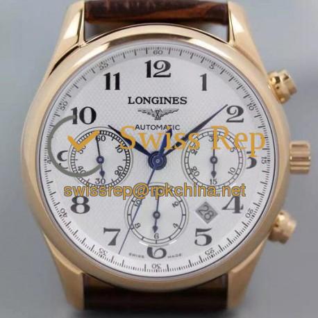 Replica Longines Master Collection Chronograph Rose Gold White Dial Swiss 7750