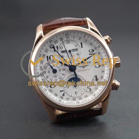 Replica Longines Conquest Classic Chronograph Moonphase Rose Gold White Dial Swiss 7751