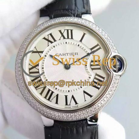 Replica Cartier Ballon Bleu Stainless Steel & Diamonds White Dial Swiss 2836-2