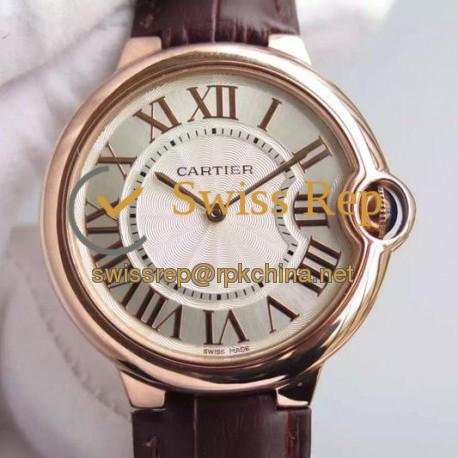 Replica Cartier Ballon Bleu Rose Gold Gold Markers & White Dial Swiss 2836-2