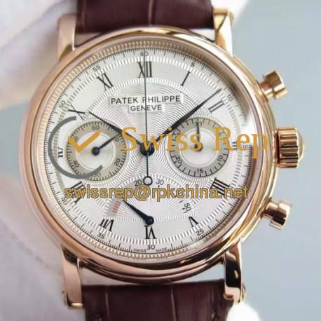 Replica Patek Philippe Calatrava Chronograph Power Reserve Rose Gold White Dial Swiss Lemania