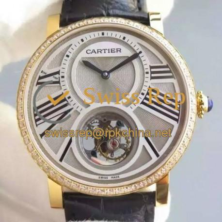 Replica Cartier Rotonde Tourbillon Yellow Gold & Diamonds White Dial Swiss Tourbillon