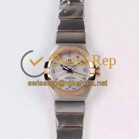 Replica Omega Constellation Double Eagle Lady 27MM Stainless Steel & Rose Gold White Dial Swiss 8520