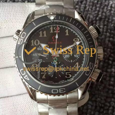 Replica Omega Seamaster Planet Ocean Chronograph Olympics Stainless Steel Black Dial Swiss 7750