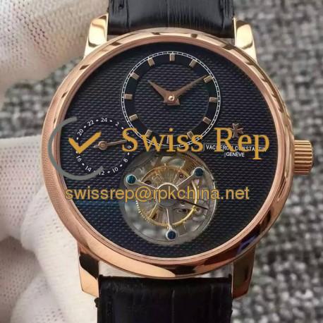 Replica Vacheron Constantin Patrimony Tourbillon Rose Gold Black Dial Swiss Tourbillon