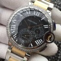 Replica Cartier Ballon Bleu Chronograph Stainless Steel & Diamonds Black Dial Swiss 7750