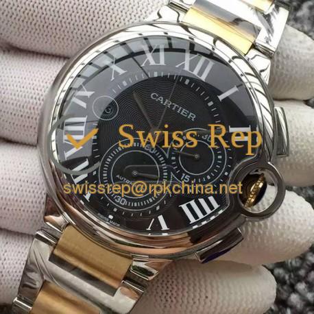 Replica Cartier Ballon Bleu Chronograph Stainless Steel Black Dial Swiss 7750