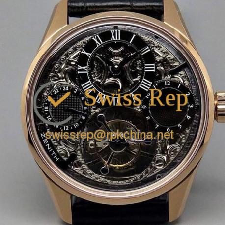 Replica Zenith EP Calender Skeleton Tourbillon RG/LE Black Fly Tourbillon