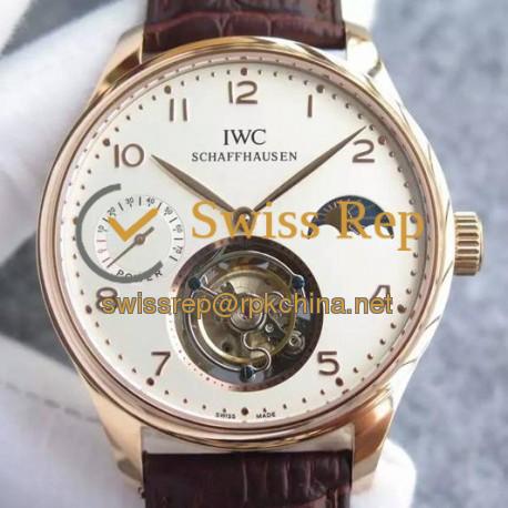 Replica IWC Portuguese Regulateur Tourbillon Rose Gold White Dial Swiss Tourbillon