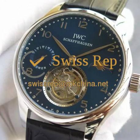 Replica IWC Portuguese Regulateur Tourbillon Stainless Steel Blue Dial Swiss Tourbillon