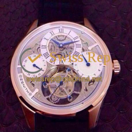 Replica Zenith Real SWISS Tourbillon Watches Rose Gold Skeleton