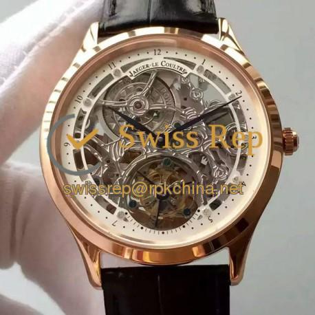 Replica Jaeger-LeCoultre Master Ultra Thin Tourbillon Rose Gold White & Skeleton Dial Swiss Tourbillon