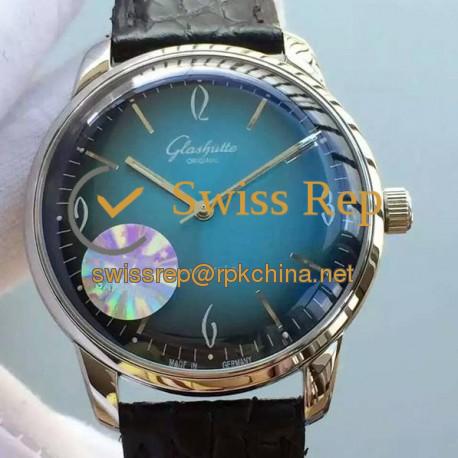 Replica Glashutte Senator Sixties Stainless Steel Blue Dial Swiss Caliber 39-52