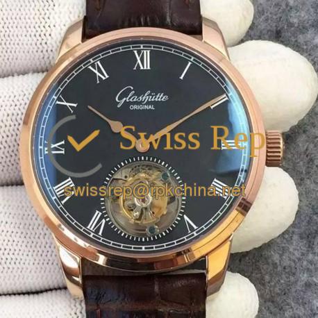 Replica Glashutte Original Senator Excellence Tourbillon Rose Gold Black Dial Swiss Tourbillon