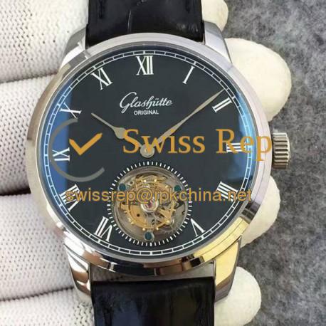 Replica Glashutte Original Senator Excellence Tourbillon Stainless Steel Black Dial Swiss Tourbillon