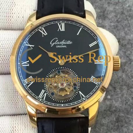 Replica Glashutte Original Senator Excellence Tourbillon Yellow Gold Black Dial Swiss Tourbillon