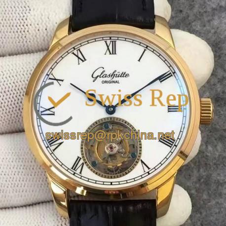 Replica Glashutte Original Senator Excellence Tourbillon Yellow Gold White Dial Swiss Tourbillon