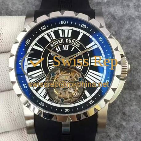 Replica Roger Dubuis Excalibur Tourbillion Stainless Steel Black Dial Swiss Tourbillon