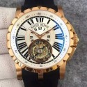 Replica Roger Dubuis Excalibur Tourbillion Rose Gold White Dial Swiss Tourbillon