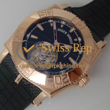 Replica Roger Dubuis Excalibur Easy Diver Tourbillion Rose Gold Black Dial Swiss Tourbillon