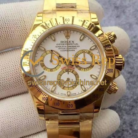 Replica Rolex Daytona Cosmograph 116508 JH Yellow Gold White Dial Swiss 4130 Run 6@SEC