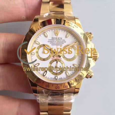 Replica Rolex Daytona Cosmograph 116528 JH Yellow Gold White Dial Swiss 4130 Run 6@SEC