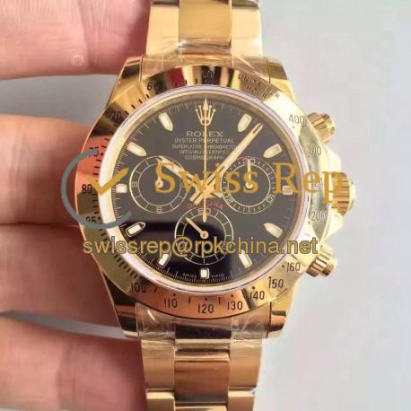 Replica Rolex Daytona Cosmograph 116528 JH Yellow Gold Black Dial Swiss 4130 Run 6@SEC