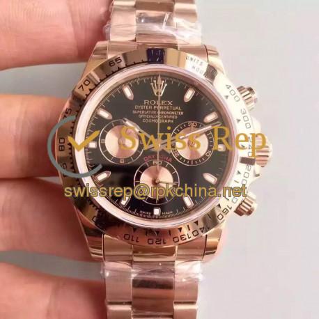 Replica Rolex Daytona Cosmograph 116505 JH Rose Gold Black Dial Swiss 4130 Run 6@SEC