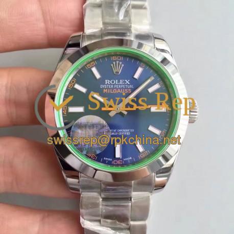 Replica Rolex Milgauss 116400GV JF Stainless Steel Blue Dial Swiss 2836-2