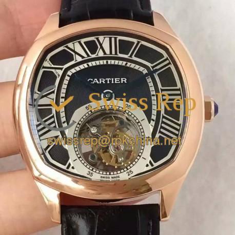 Replica Drive De Cartier Tourbillon W4100013 JF Rose Gold Black Dial Swiss Tourbillon 9452MC